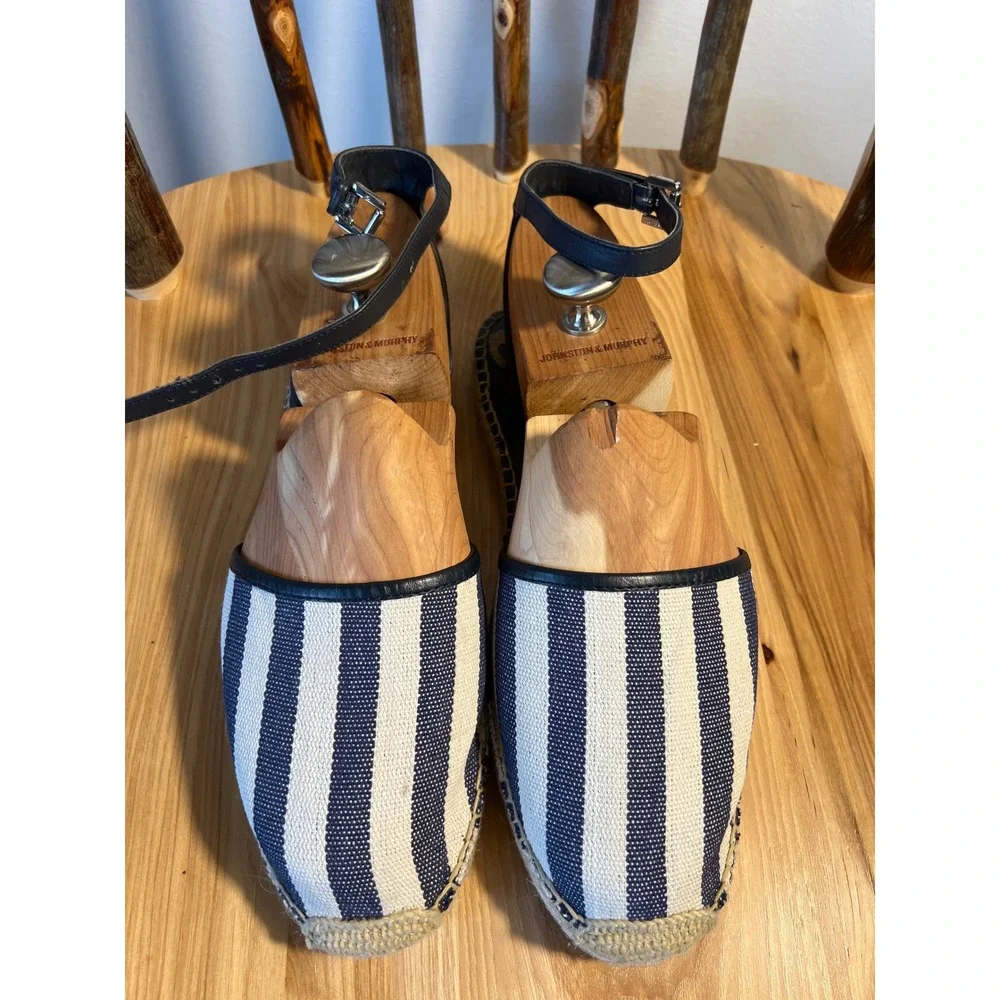 Sam Edelman Vivian Navy White Striped Espadrille Ankle Strap Flats Womens 10M